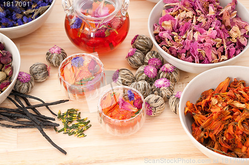 Image of Herbal natural floral tea infusion with dry flowers