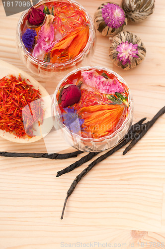 Image of Herbal natural floral tea infusion with dry flowers