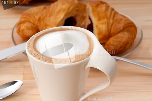 Image of fresh croissant french brioche and coffee