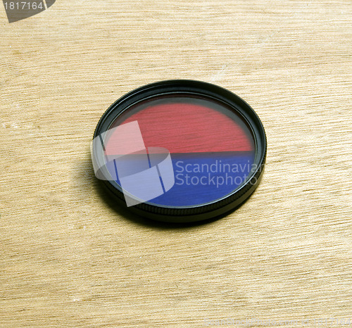 Image of camera lens filter dual color red blue