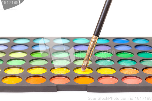 Image of Set of Multicolored Eyeshadows with Brush