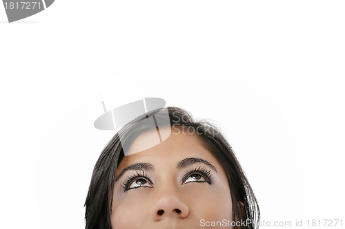 Image of Young woman looking up