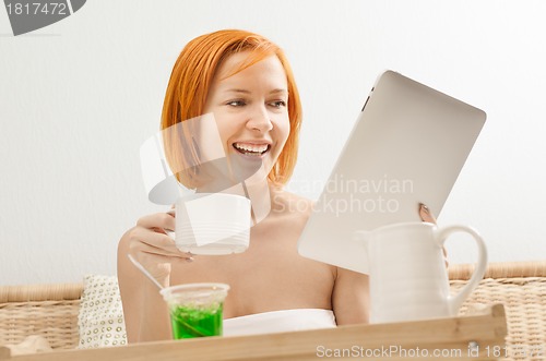 Image of Breakfast with ipad in bed