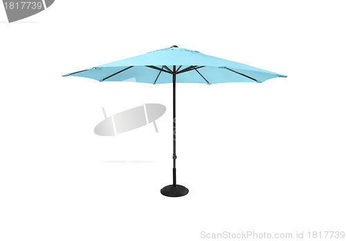 Image of Blue beach umbrella isolated on white background