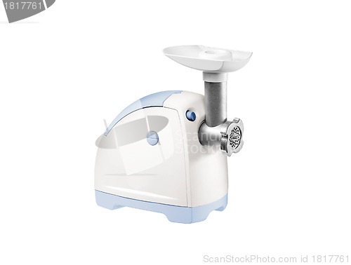 Image of Force-meat and meat grinder. Isolated over white