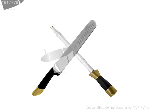 Image of Knife and sharpener isolated on white background