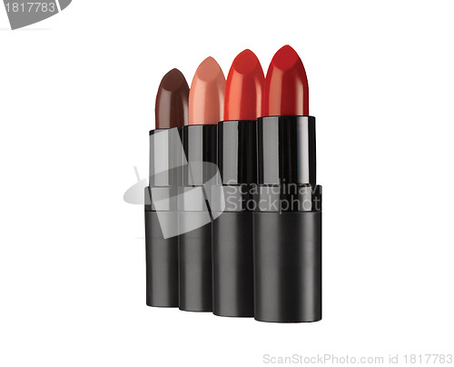 Image of Set of red lipsticks isolated on white background