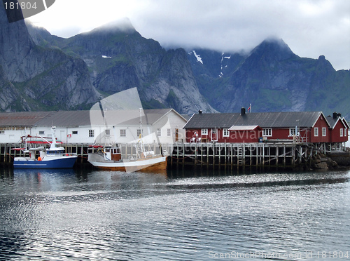 Image of Lofoten islands fishing harbor village