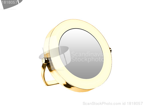 Image of Golden cosmetic mirror isolated