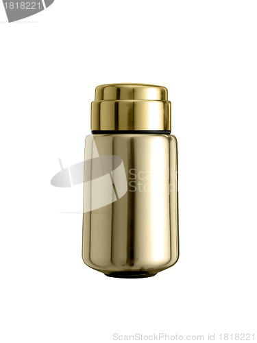Image of Golden big thermos isolated on white
