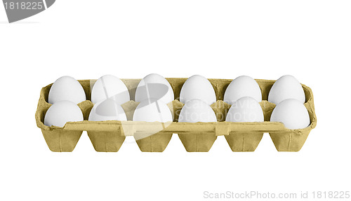 Image of carton box with eggs isolated on the white background