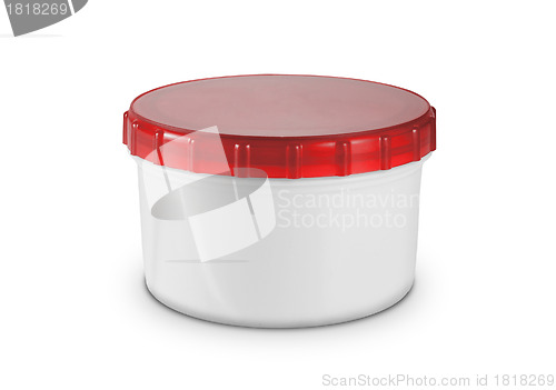 Image of round plastic container on white background