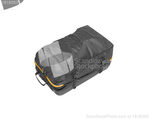 Image of Black baggage bag. On a white background.