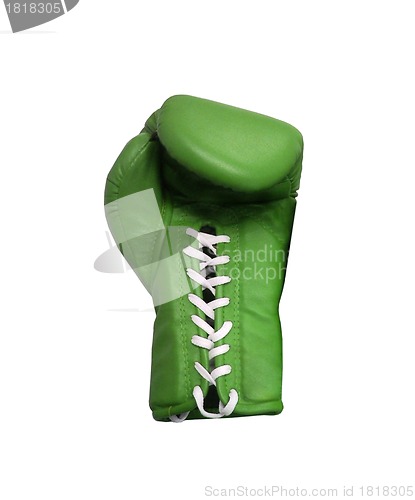 Image of Green boxing glove on a white background close up
