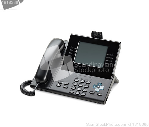 Image of Office IP telephone set with LCD display isolated on white