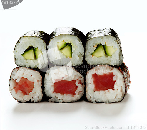 Image of Sushi rolls isolated on white