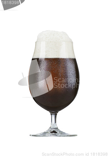 Image of glass of brown beer on white background