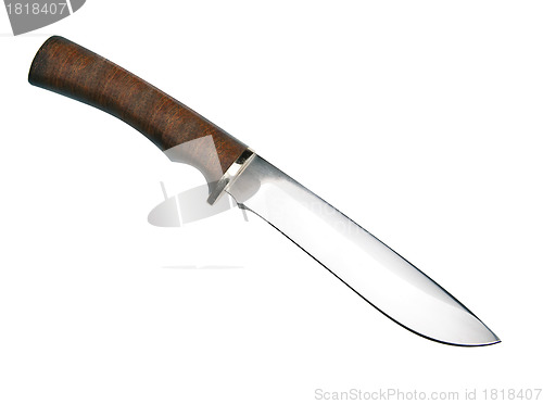 Image of Hunting knife with wooden haft isolated on the white