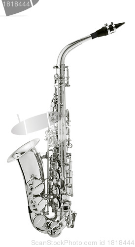 Image of silver saxaphone on the white background