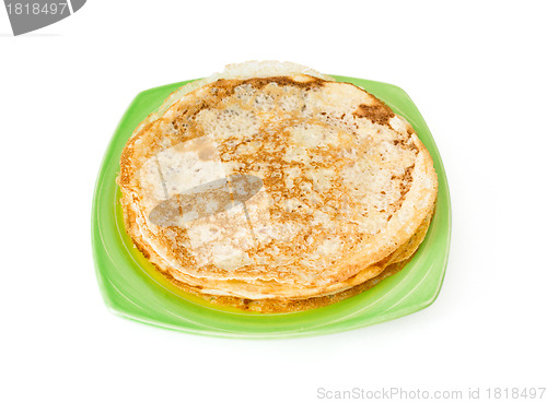 Image of homemade pancakes pile on plate