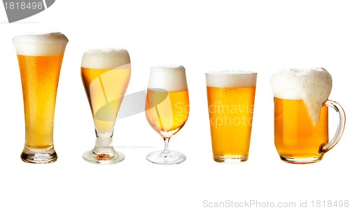 Image of set with different glasses of beer on white - excellent quality