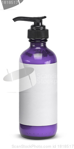 Image of Plastic bottle of skin care product on white background