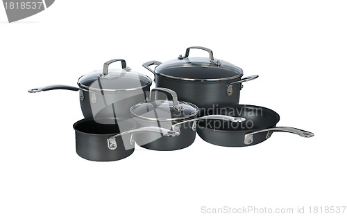 Image of A set of stainless steel pots and pans