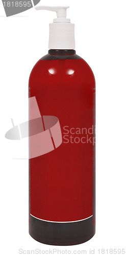 Image of Plastic bottle of skin care product on white background