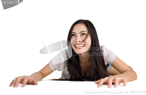 Image of beautiful asian on the floor