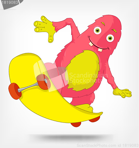Image of Funny Monster. Skateboarding.