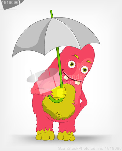 Image of Funny Monster. Under umbrella .