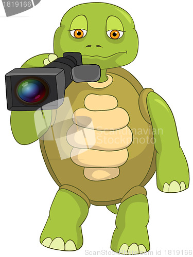 Image of Funny Turtle. Cameraman.