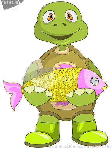 Image of Funny Turtle. Fisherman.