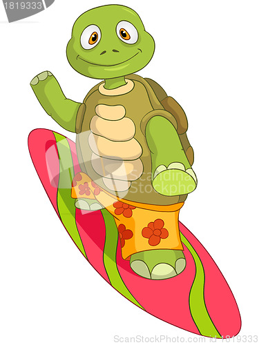 Image of Funny Turtle. Surfing.