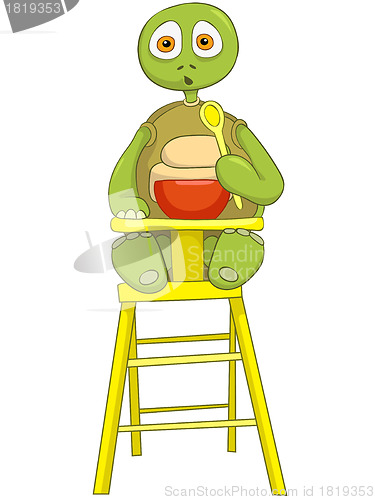 Image of Funny Turtle. Baby Eating.