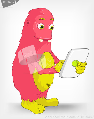 Image of Funny Monster. Tablet User.