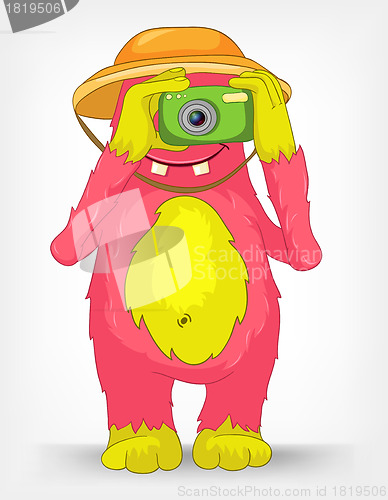 Image of Funny Monster. Tourist Photographer.