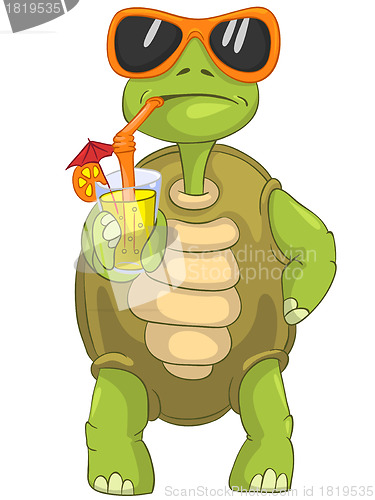 Image of Funny Turtle Drinking Cocktail.