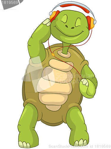 Image of Funny Turtle Listening to Music.