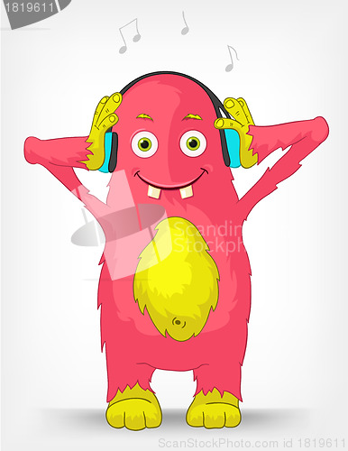 Image of Funny Monster. Listening to Music.