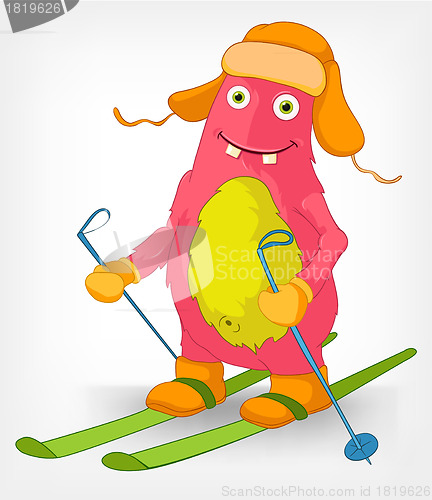 Image of Funny Monster. Skiing.