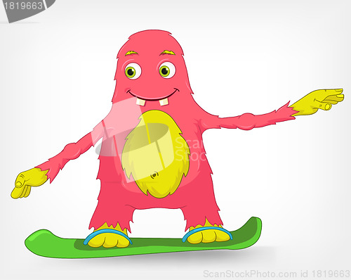 Image of Funny Monster. Snowboarding.