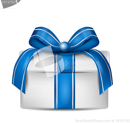Image of White Gift Box with Blue Ribbon Isolated on White 