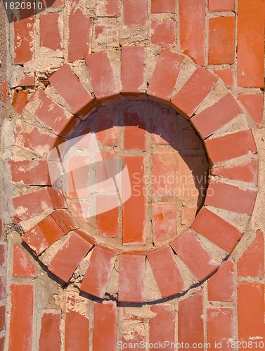 Image of Brick wall round circle details backdrop. 