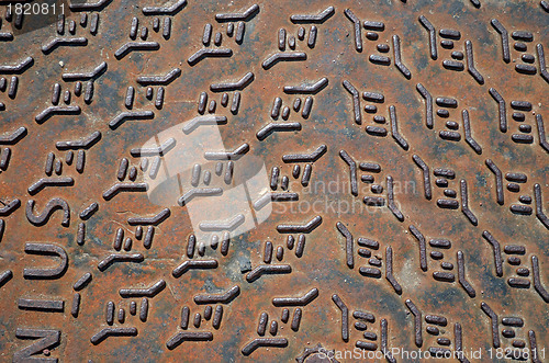 Image of Background of rusty iron steel street well cover 