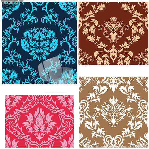 Image of seamless damask patterns set