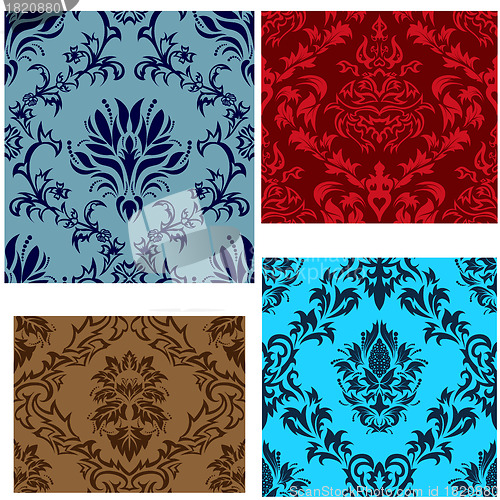 Image of seamless damask patterns set