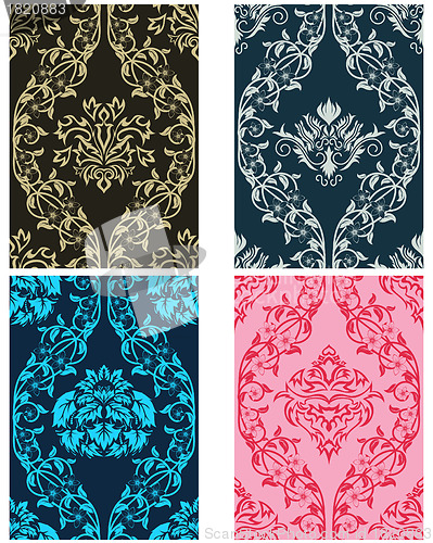 Image of seamless damask pattern set