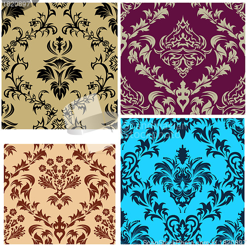 Image of seamless damask patterns set