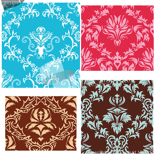 Image of seamless damask patterns set